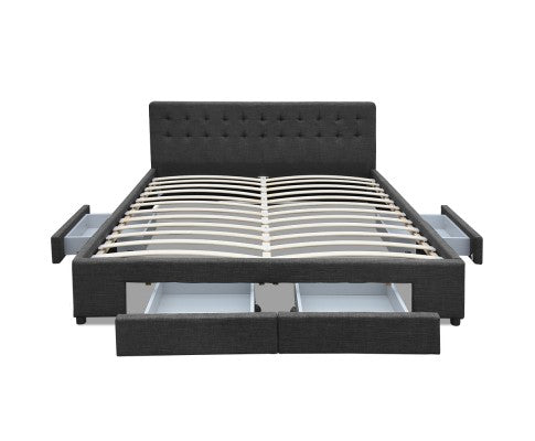 QUEEN AVIO FABRIC BED WITH 4 STORAGE DRAWERS - DARK GREY