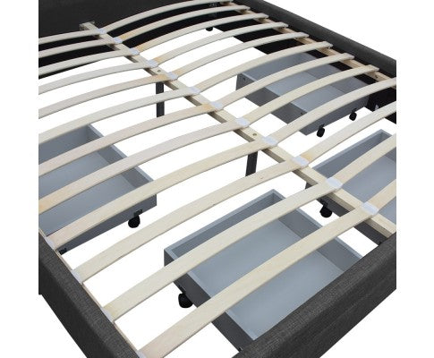QUEEN AVIO FABRIC BED WITH 4 STORAGE DRAWERS - DARK GREY