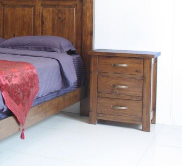 PARSONS (AUSSIE MADE) 3 DRAWER BEDSIDE TABLE - ASSORTED STAINED COLOURS