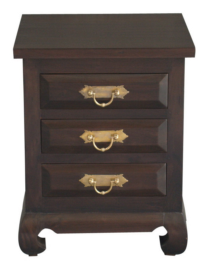 SHANGHAI 3 DRAWER RING / CHUNKY BEDSIDE - RING HANDLE (BS 003 OL RJ) - MAHOGANY OR CHOCOLATE