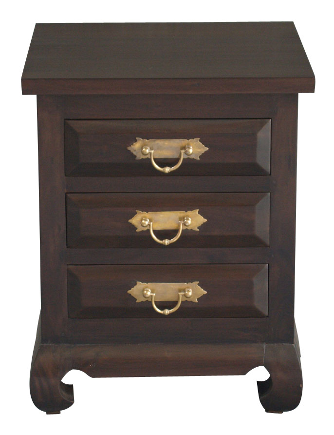 3 DRAWER SEOUL BEDSIDE WITH CHUNKY HANDLE (BS 003 OL RJ) - MAHOGANY OR CHOCOLATE