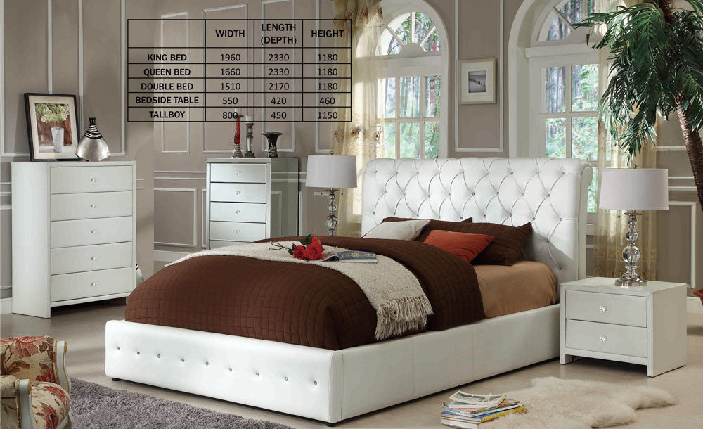 DOUBLE DIAMENTI BED (BE-519) - LEATHERETTE - BLACK OR IVORY