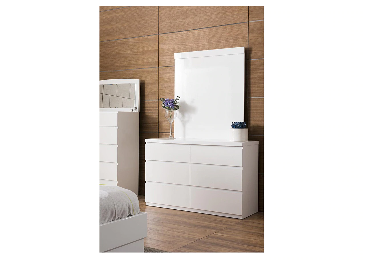 ROGAN KING 6  PIECE (THE LOT) BEDROOM SUITE - BED WITH LEAD LIGHT    (MODEL:LS 718 K)  - HIGH  GLOSS WHITE