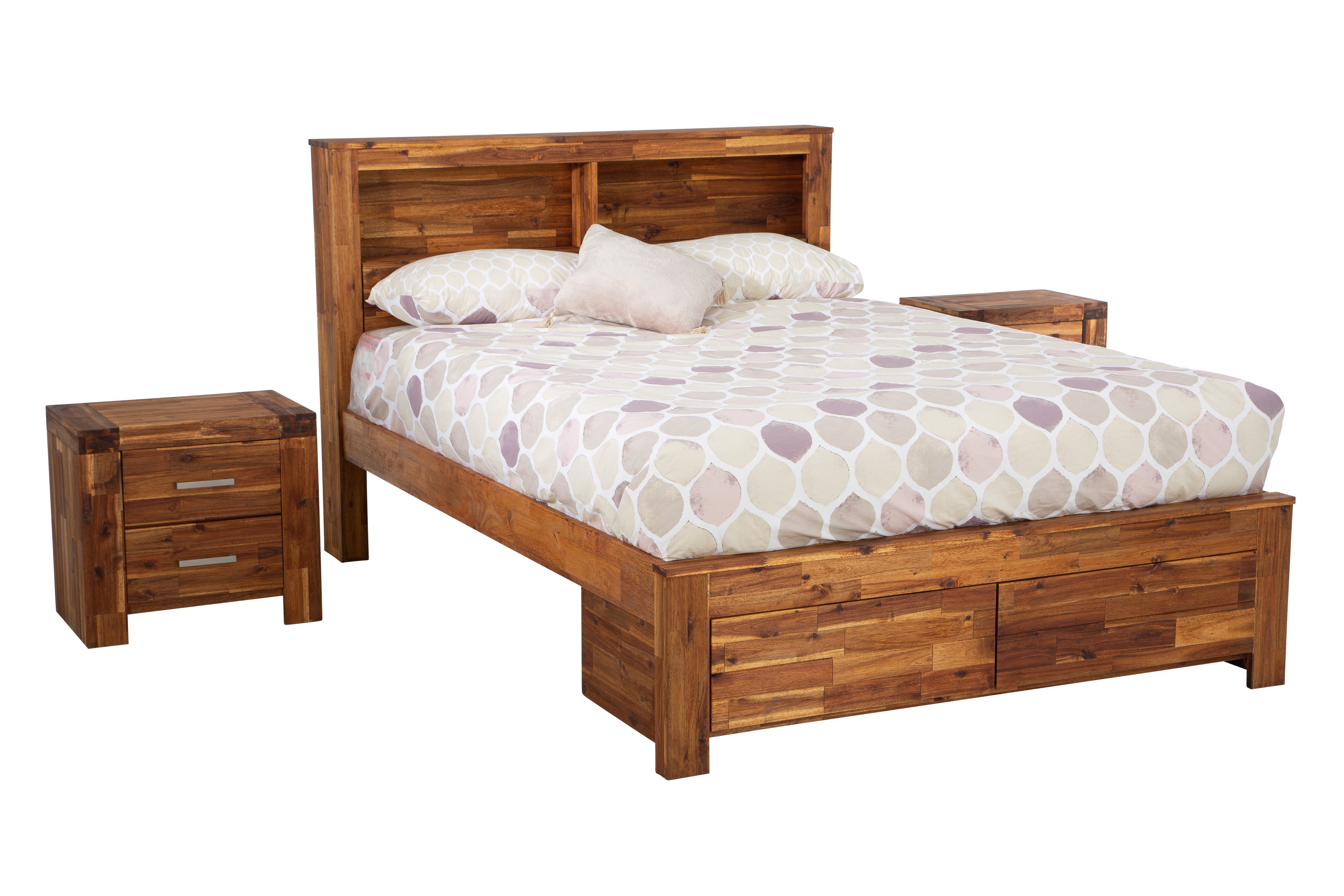  ADRIAN QUEEN HARDWOOD BOOKCASE BED WITH 2 FOOTEND DRAWERS - (MODEL:BR580Q) - JAVA RUSTIC