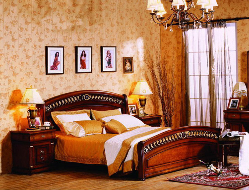 BONAPARTE QUEEN 3 PIECE (BEDSIDE) BEDROOM SUITE - AGED WALNUT