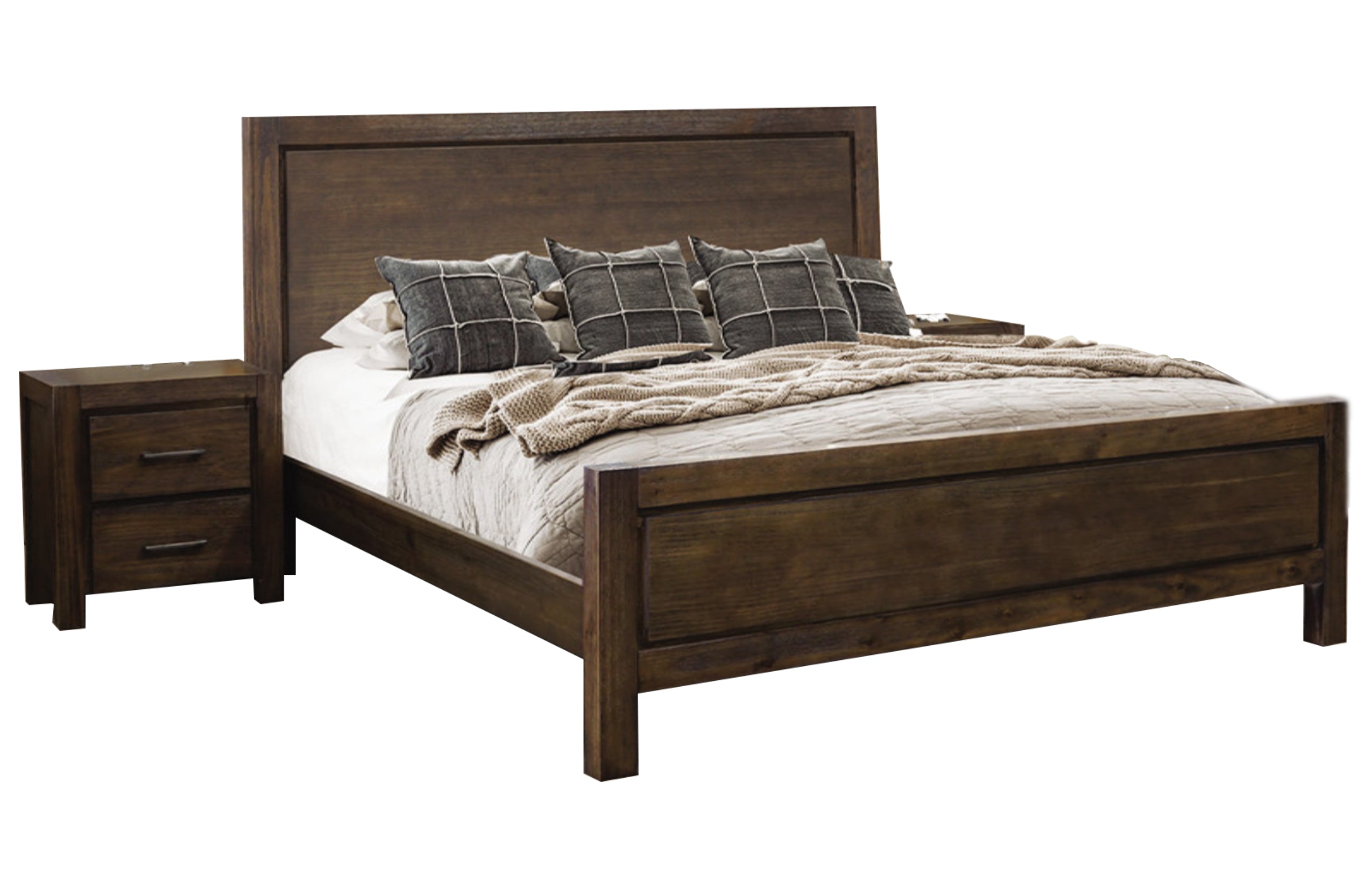 KING SINGLE BRIELLE TIMBER BED FRAME - BRUSHED UMBER