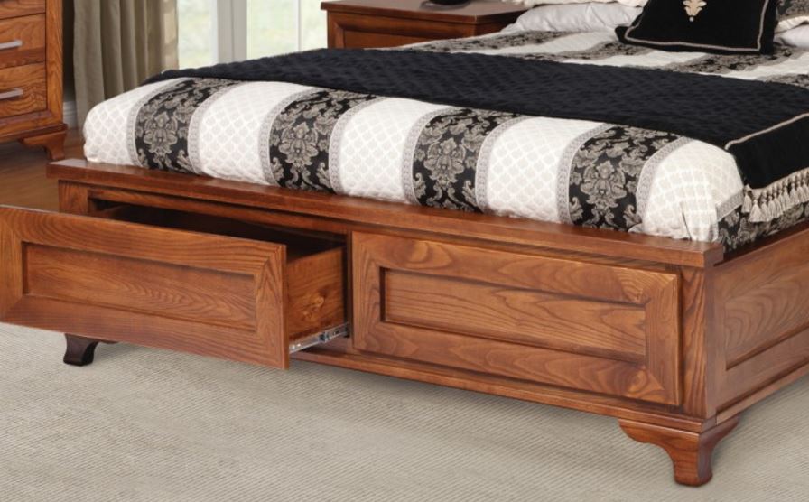 QUEEN CASSIDY  AMERICAN OAK BED FRAME WITH UPHOLSTERED BEDHEAD AND UNDERBED STORAGE (3-1-13-4-5-14) - OAK