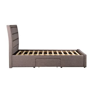 QUEEN ANTHONY LINEN BED FRAME WITH 4 UNDER BED DRAWERS - LIGHT GREY