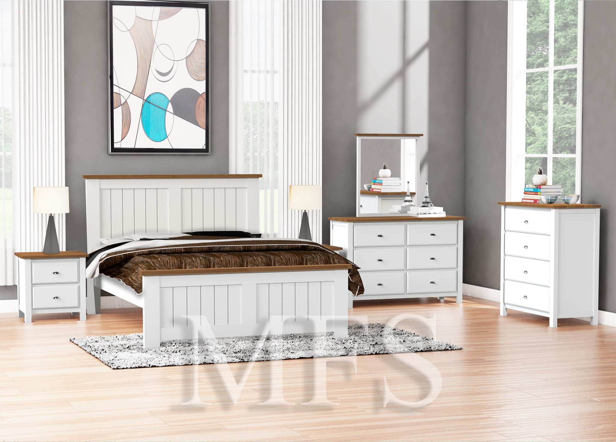 DOUBLE OR QUEEN DURANT (AUSSIE MADE) 6 PIECE (THE LOT) BEDROOM SUITE - ASSORTED COLOURS