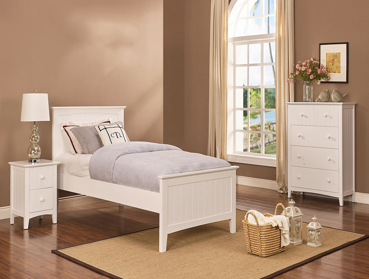 KING SINGLE CORBIN (5203) TIMBER VENEER BED - WHITE