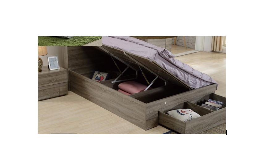 KING SINGLE EMERTON  (MODEL 4-5-12-20-1) - BED WITH SIDE OPEN GAS LIFT (MODEL:LS-081S) - MOCHA OAK