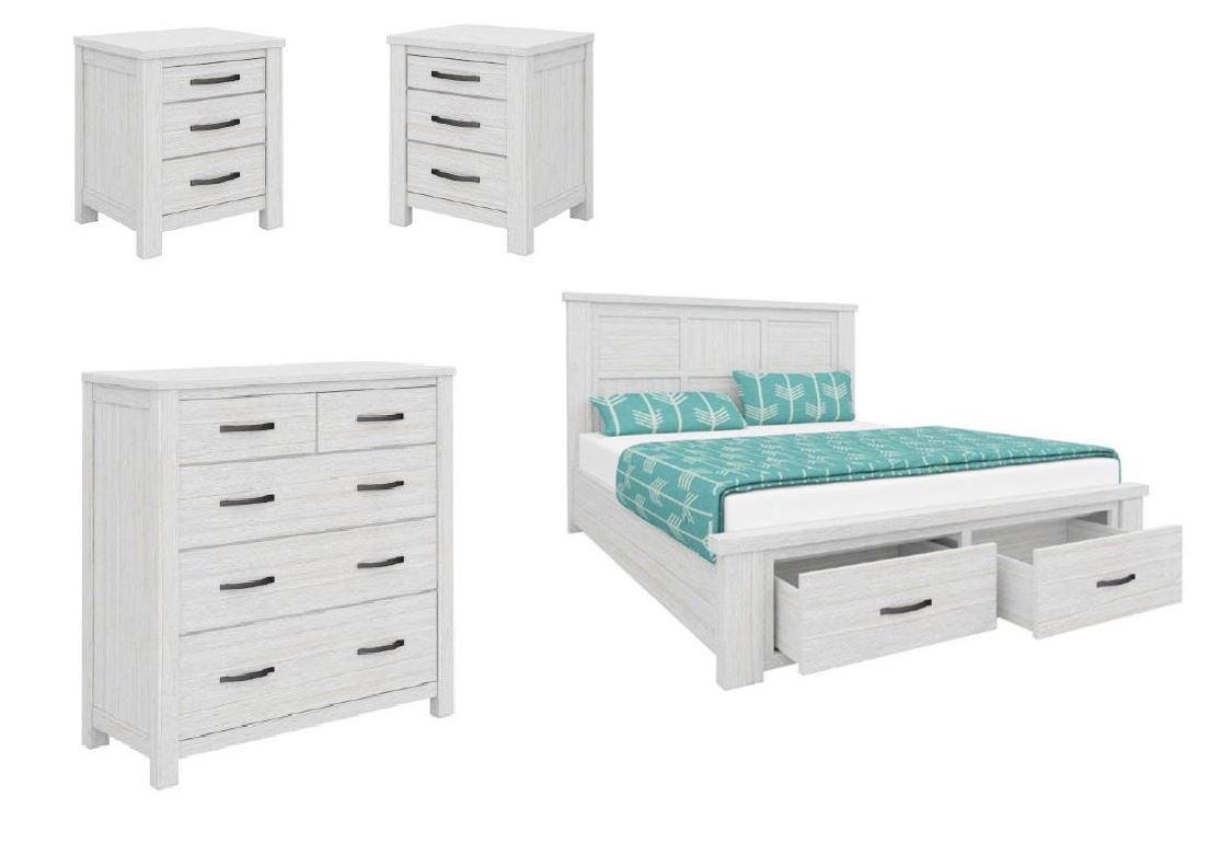 MILDRED DOUBLE OR QUEEN 4 PIECE (TALLBOY) BEDROOM SUITE (6-12-15-9-14-1) - WHITE WASH