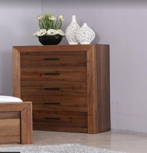 BLYTHE 5 DRAWER TALLBOY CHEST - 1205(H) x 1000(W) - WORMY OAK