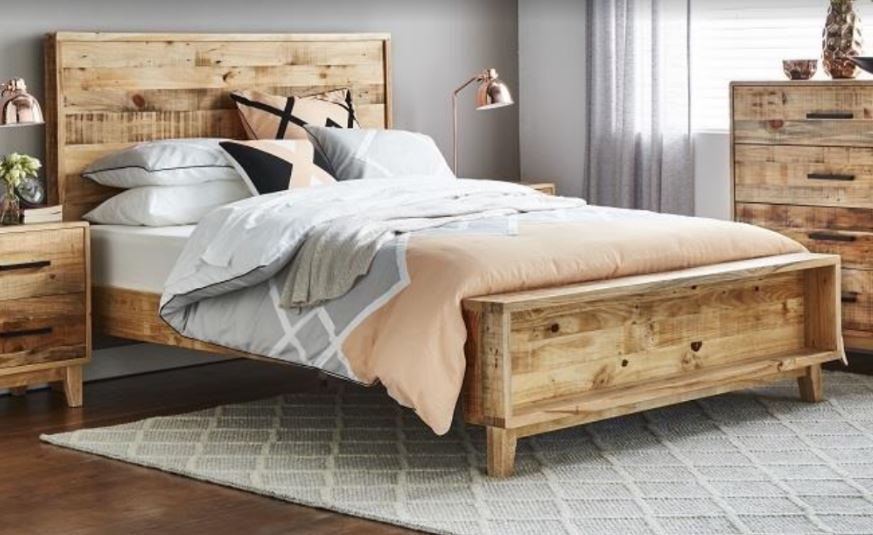 KING SINGLE ANTARTICA SOLID TIMBER BED WITH PANEL BEDHEAD - RUSTIC