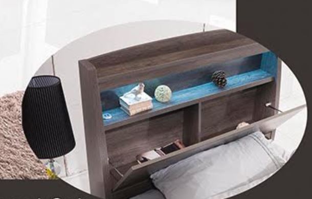 KING KESWICK FRONT GAS LIFT BED WITH LIGHT & STORAGE BEDHEAD - CHARCOAL OAK