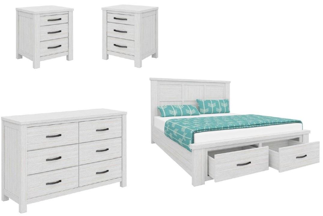 MILDRED DOUBLE OR QUEEN 4 PIECE (DRESSER / LOWBOY )BEDROOM SUITE (6-12-15-9-14-1) - WHITE WASH
