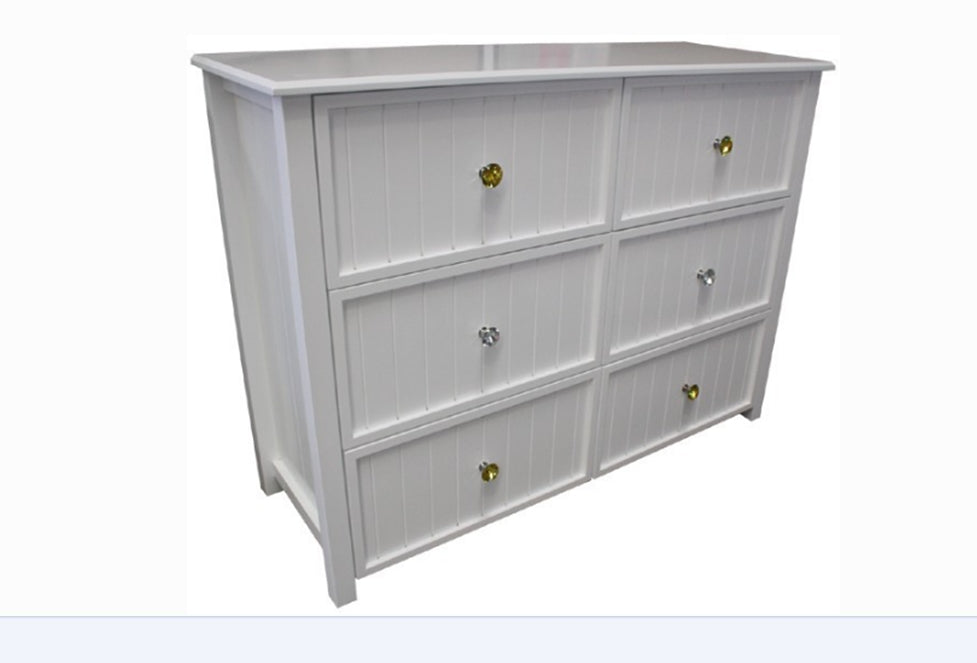 GEORGE DRESSER LOWBOY WITH 6 DRAWERS AND STANDARD WOODEN KNOBS (NOT AS PICTURED) -950(H) X 1300(W)- ASSORTED COLOURS (VIC ASH AND PINE OPTIONS ALSO AVAILABLE - PRICE ON APPLICATION) - CUSTOMISATION AVAILABLE