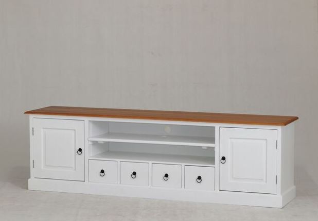 TASMANIA  2 DOOR 4 DRAWER TWO - TONED ENTERTAINMENT UNIT (SB 204 PN) - 600(H) x 2000(W)   -  WHITE & CARAMEL