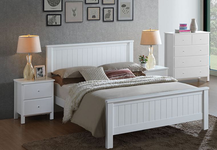  EMPRESS KING 3 PIECE HARDWOOD / MDF BEDSIDE BEDROOM SUITE (2-18-15-4-9-5) - WHITE