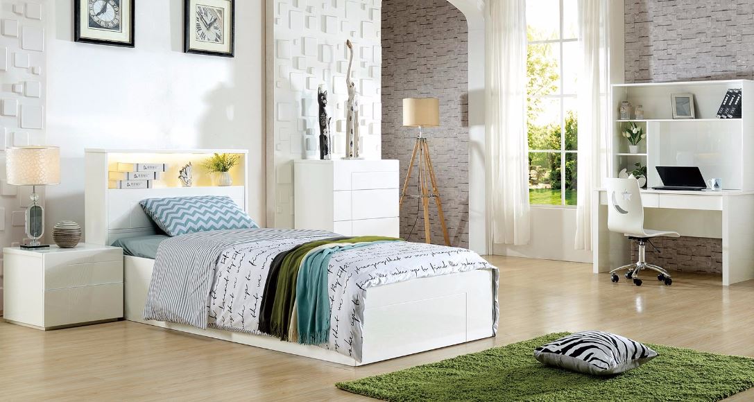 EMERTON  (MODEL 4-5-12-20-1) -SINGLE OR KING SINGLE  4 PIECE BEDROOM SUITE WITH STUDY DESK & HUTCH  (MODEL:LS-081S/KS) - GLOSS WHITE 