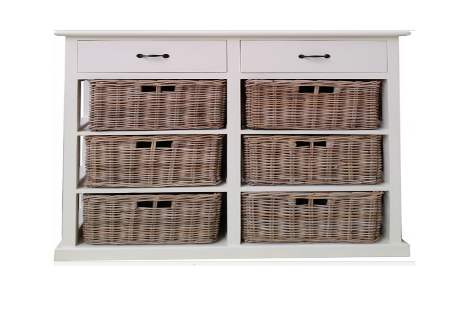 BENCER (DRT786V) STORAGE CHEST WITH 6 BASKETS & 2 WOODEN DRAWERS - KUBU GREY / WHITE