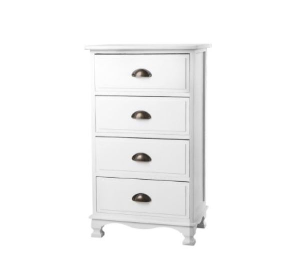 VANITY 4 DRAWER SLIMBOY VINTAGE CHEST - 800(H) x 450(W) - WHITE