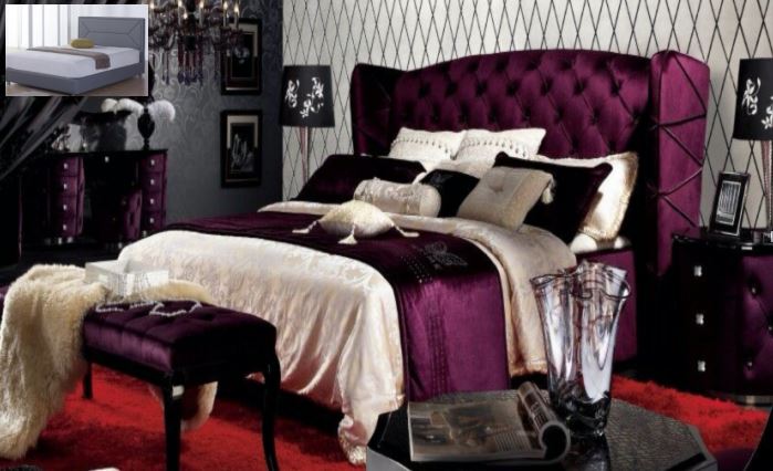  CLEMENTI  DOUBLE OR QUEEN 3 PIECE (BEDSIDE) BEDROOM SUITE  (MODEL: B016)  IN VELVET, LEATHERETTE OR LINEN UPHOLSTERY - ASSORTED COLOURS
