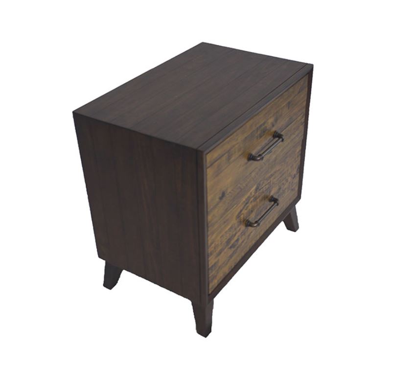  HASTINGS  2 DRAWERS RECYCLED TIMBER TALLBOY CHEST -  DARK / AGED ROUGH SEWN