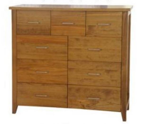 DAKOTA   9 DRAWER TALLBOY  ( MODEL - 4-5-22-15-14-16-15-18-19) -1100(H)X1200(W)- CHESTNUT OR WALNUT