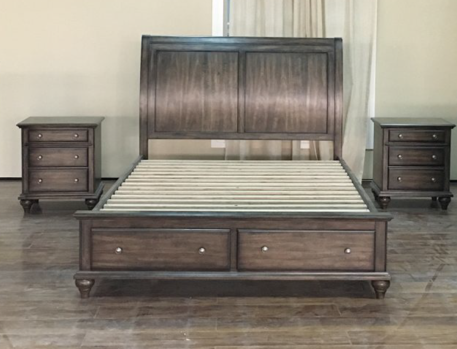  RUDEN   QUEEN   3 PIECE  BEDSIDE   BEDROOM SUIT    (8221) BED WITH 2 FOOTEND DRAWERS  (MODEL - 7-5-15-18-7-9-1) - BURNISHED CHERRY
