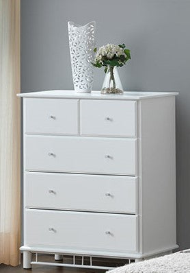 FRANKLIN/CHESTER/CRYSTAL TALLBOY WITH 5 DRAWERS - WHITE