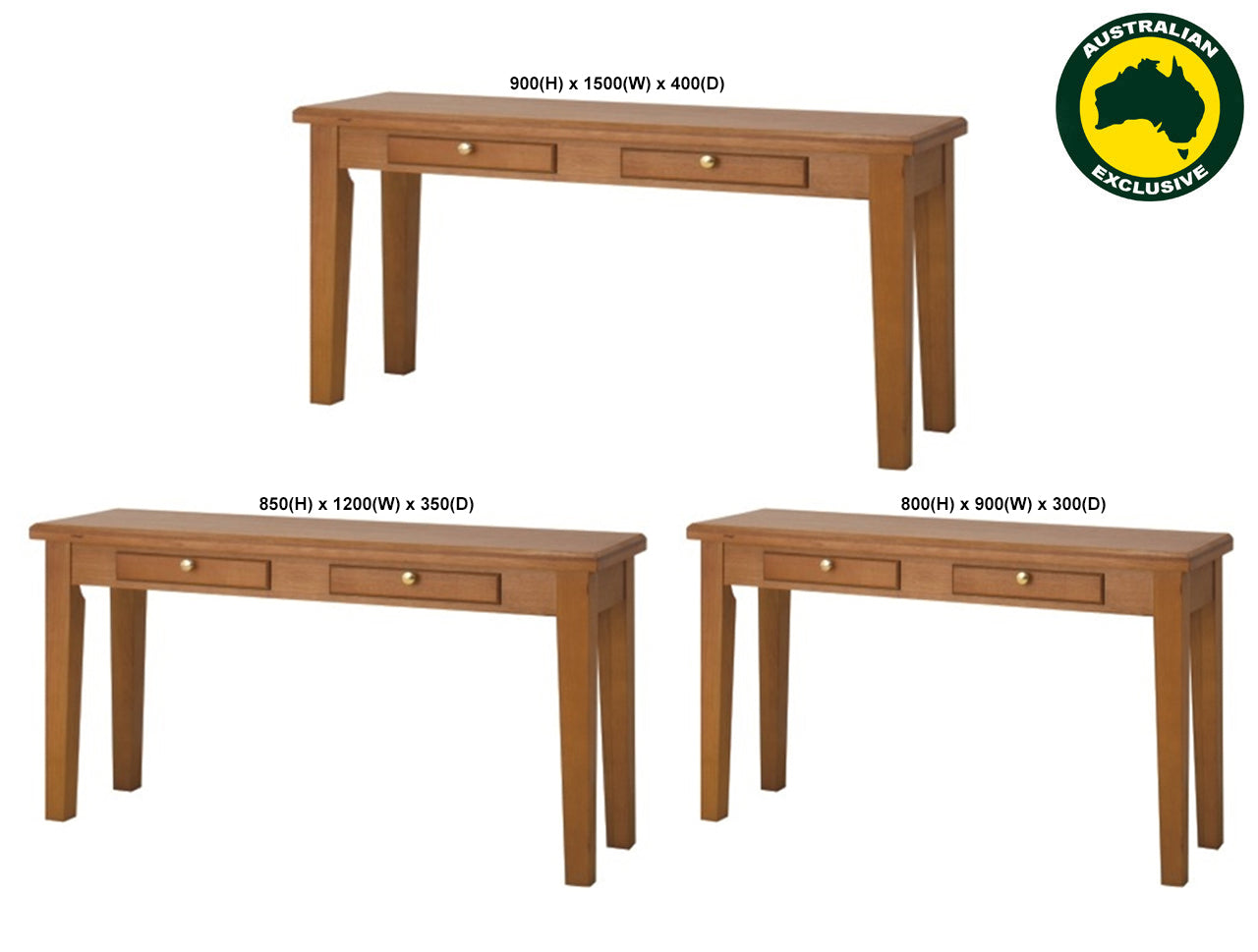 CATALINA (AUSSIE MADE) HALL TABLE COLLECTION - TASSIE OAK COMBINATION - ASSORTED STAINED COLOURS - STARTING FROM $799