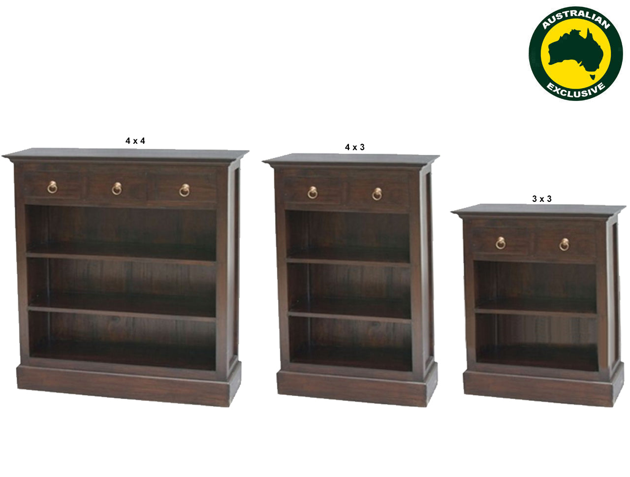CENTRY (AUSSIE MADE) LOWLINE BOOKCASE WITH DRAWER COLLECTION - ASSORTED STAINED COLOURS - STARTING FROM $499
