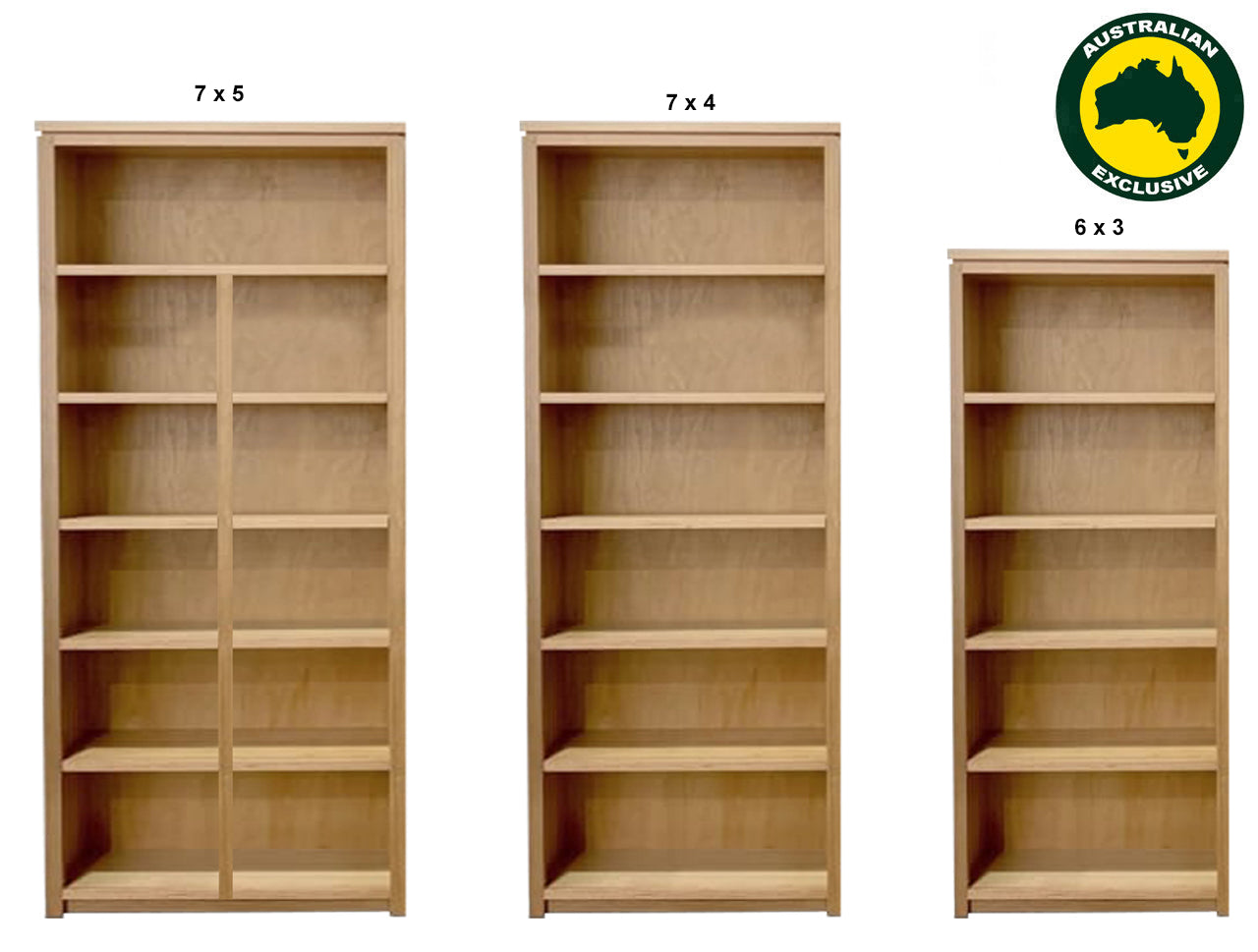 CHATSWOOD (AUSSIE MADE) HIGHLINE BOOKCASE WITH SMOOTH PLY BACKING COLLECTION - TASSIE OAK COMBINATION - ASSORTED STAINED COLOURS - STARTING FROM $999