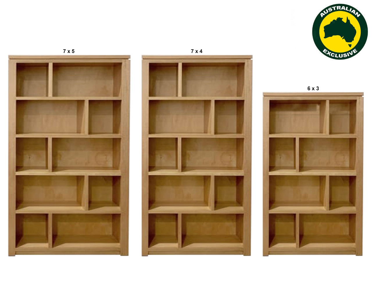 CHATSWOOD (AUSSIE MADE) HIGHLINE STAGGERED BOOKCASE WITH SMOOTH PLY BACKING COLLECTION - TASSIE OAK COMBINATION - ASSORTED STAINED COLOURS - STARTING FROM $999