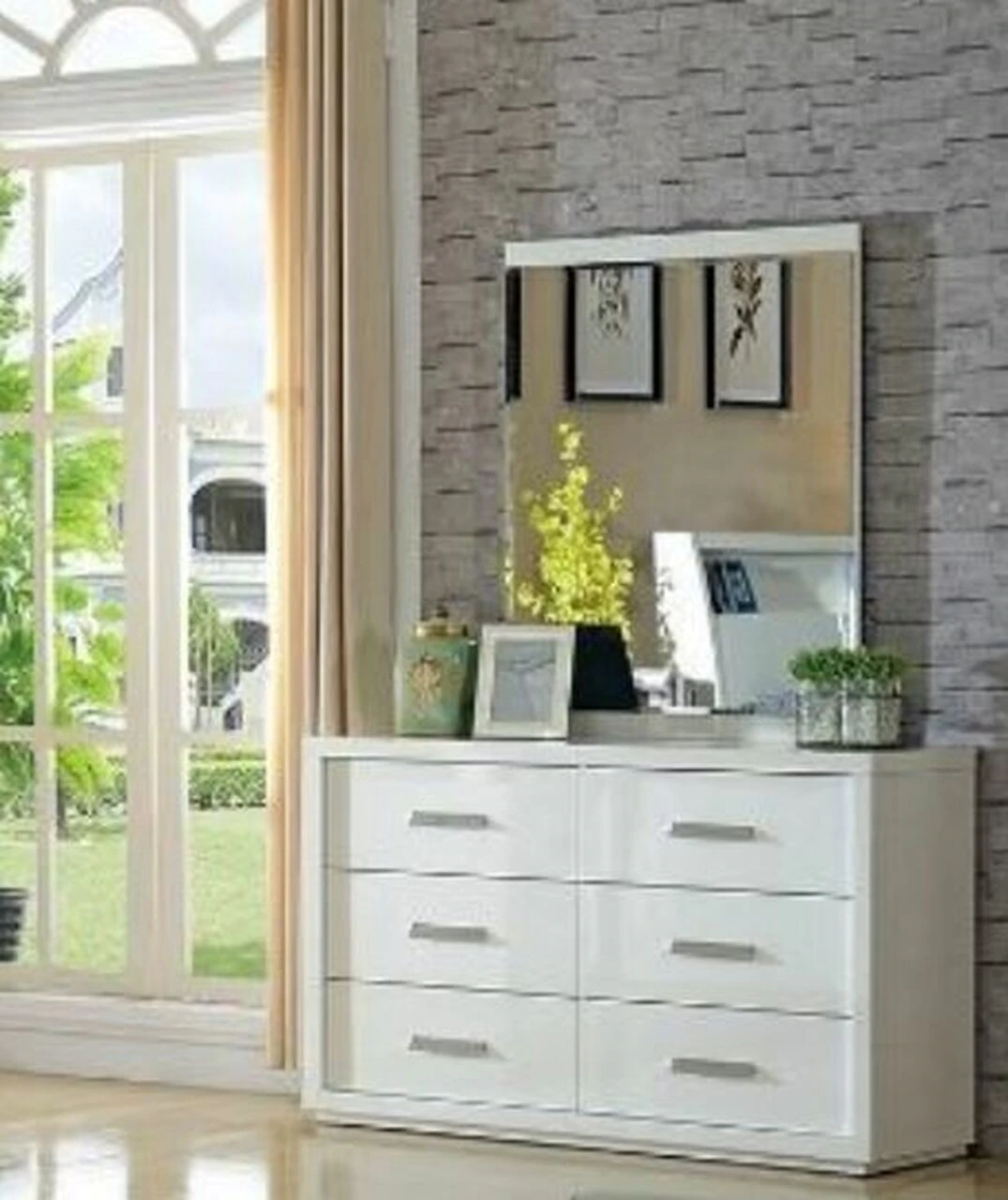 CHICAGO KING 6 PIECE (THE LOT) BEDROOM SUITE WITH SIDE LIFT BED (LS-120 K) - HIGH GLOSS WHITE