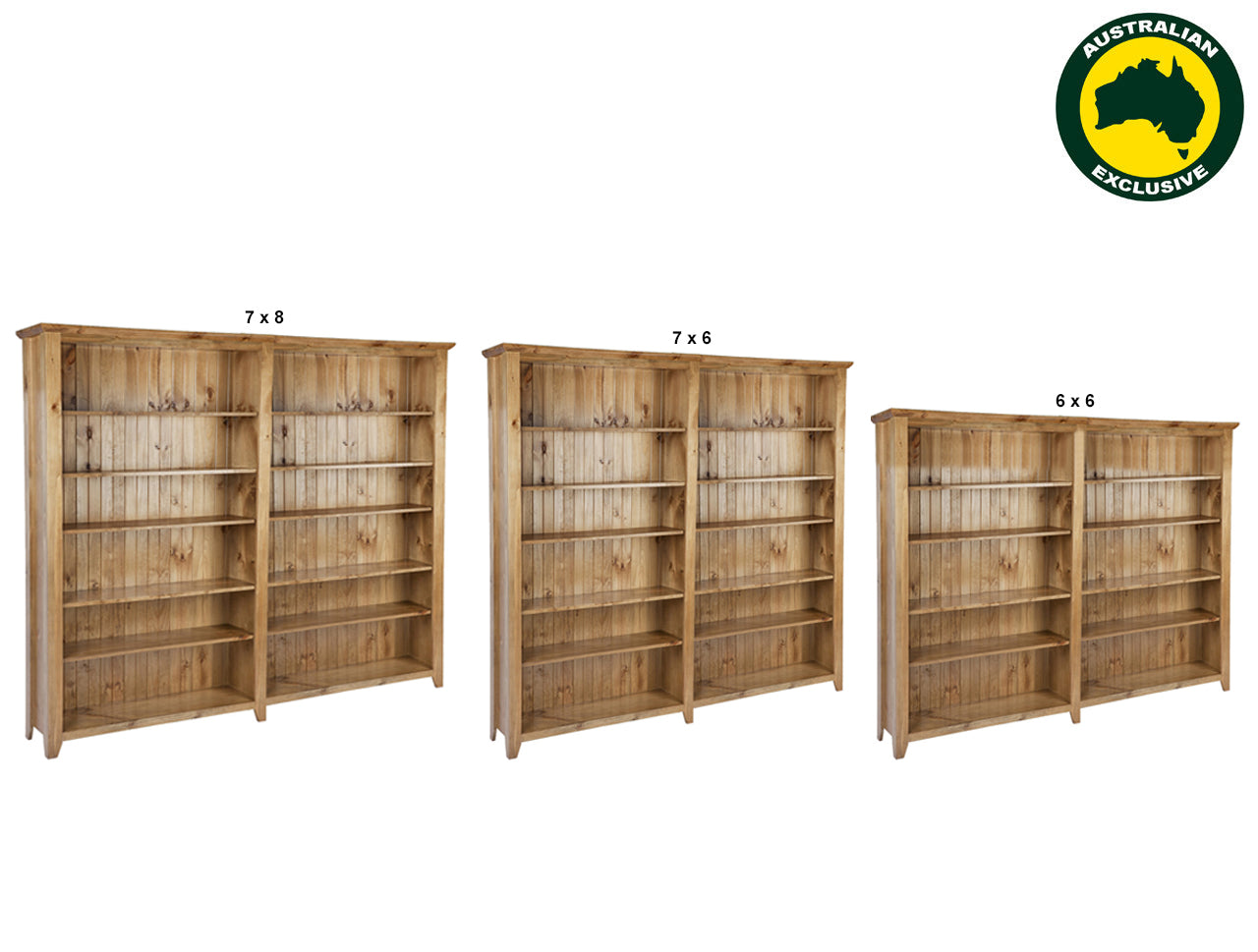 CHUNKY (AUSSIE MADE) HIGHLINE BOOKCASE (3 SECTIONS) PIGEON PAIRED COLLECTION - ASSORTED STAINED COLOURS - STARTING FROM $1399