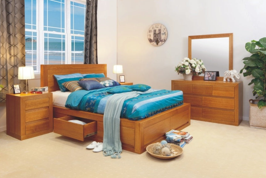 CLAREMONT / MORGAN DELUXE (AUSSIE MADE) KING 6 PIECE (THE LOT) BEDROOM SUITE WITH 4 UNDER BED DRAWERS - ASSORTED COLOURS