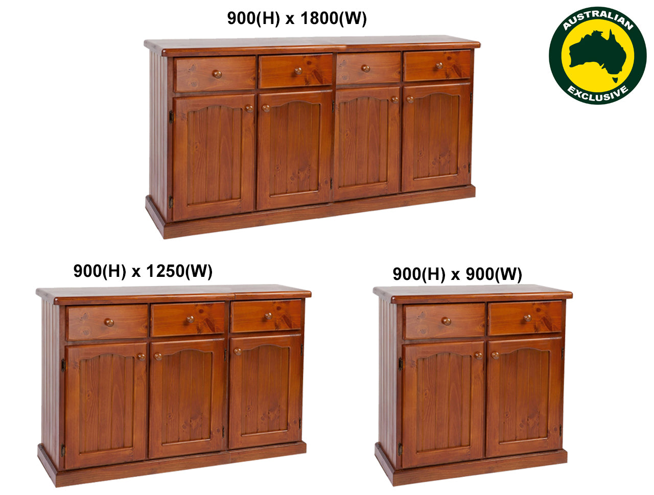 MUDGEE / COLONIAL (AUSSIE MADE) THICK TOP 2 DOOR / 2 DRAWER BUFFET - ASSORTED STAINED COLOURS - STARTING FROM $599
