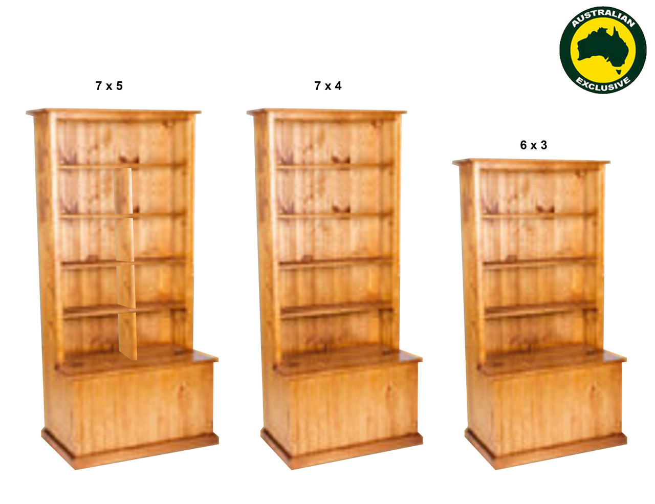 DAWEES (AUSSIE MADE) COMBO + FLIP TOP LID BOOKCASE COLLECTION - ASSORTED STAINED COLOURS - STARTING FROM $649