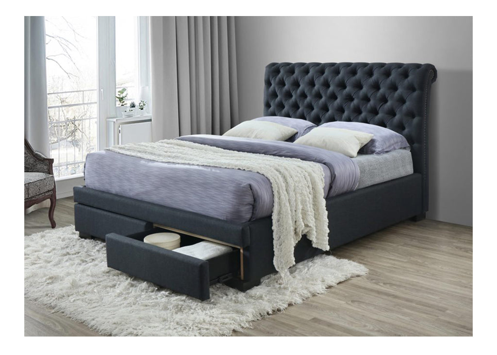 QUEEN GUARDIAN BED WITH 2 DRAWERS - DARK GREY - 1 ONLY ONLINE SPECIAL - READY TO GO