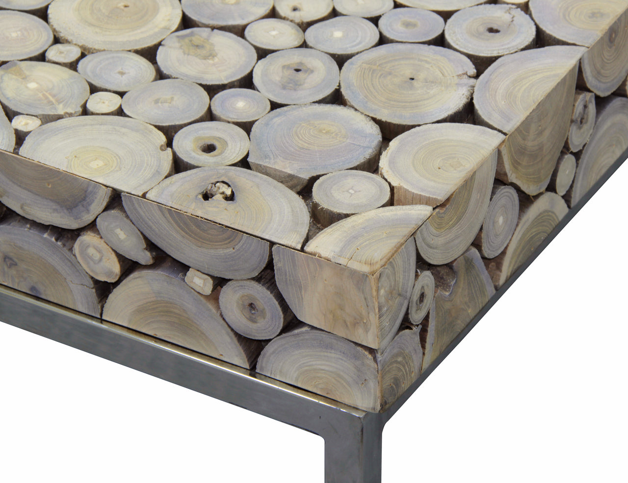 IBERIA DRIFTWOOD AND STAINLESS STEEL CONSOLE TABLE - 790(H) X 1200(W) X 390(D) - NATURAL/SILVER