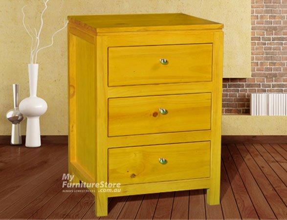 OLIVER (AUSSIE MADE) STRAIGHT LEG 3 DRAWER BEDSIDE TABLE - ASSORTED STAINED COLOURS