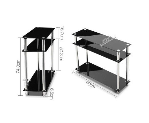 CAIRO 3-TIER GLASS CONSOLE TABLE - 750(H) x 900(W) x 300(D) - BLACK
