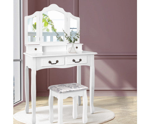 HOWARD 4 DRAWER DRESSING TABLE WITH MIRROR AND STOOL - WHITE