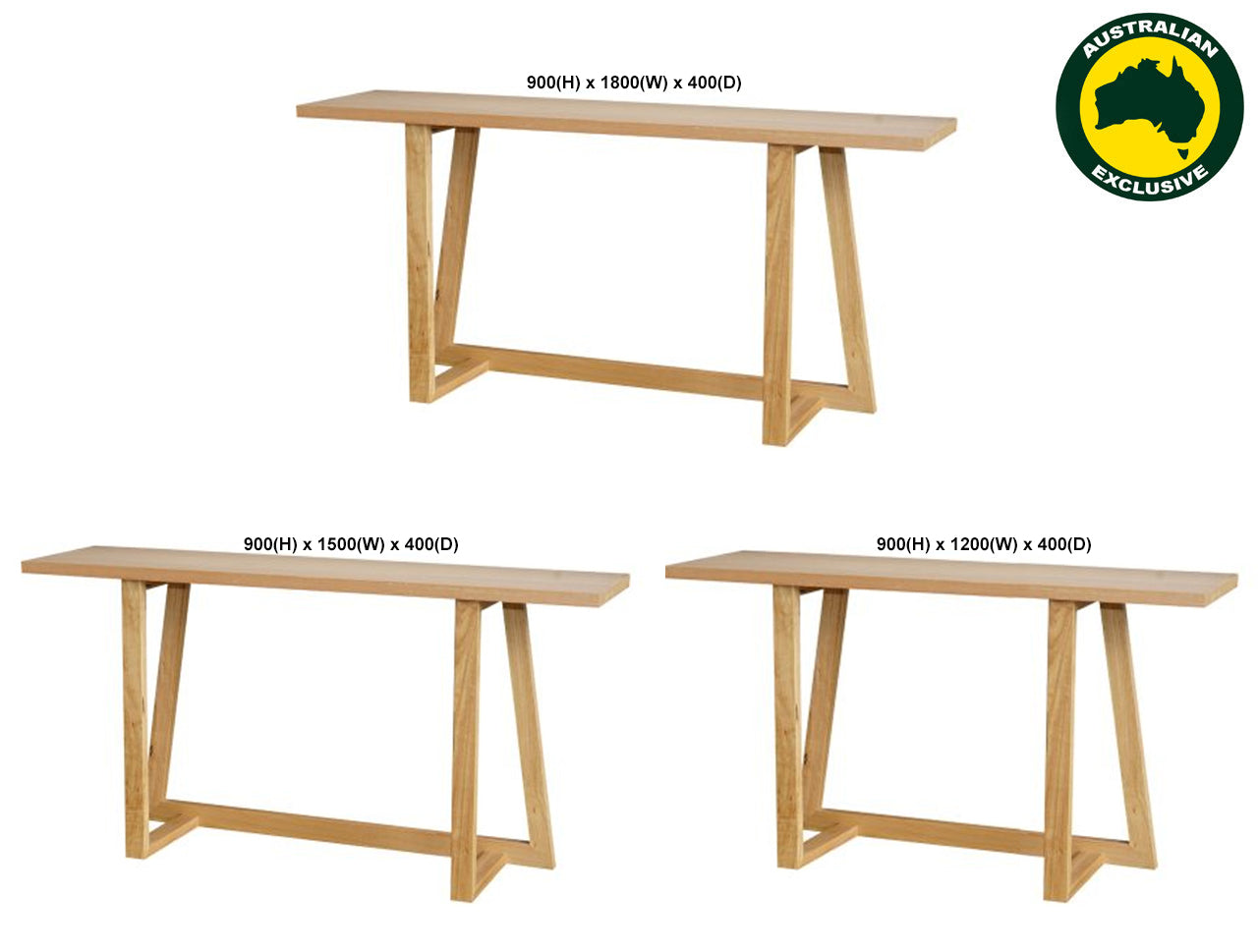 DANTE (AUSSIE MADE) HALL TABLE COLLECTION - TASSIE OAK COMBINATION - ASSORTED STAINED COLOURS - STARTING FROM $799