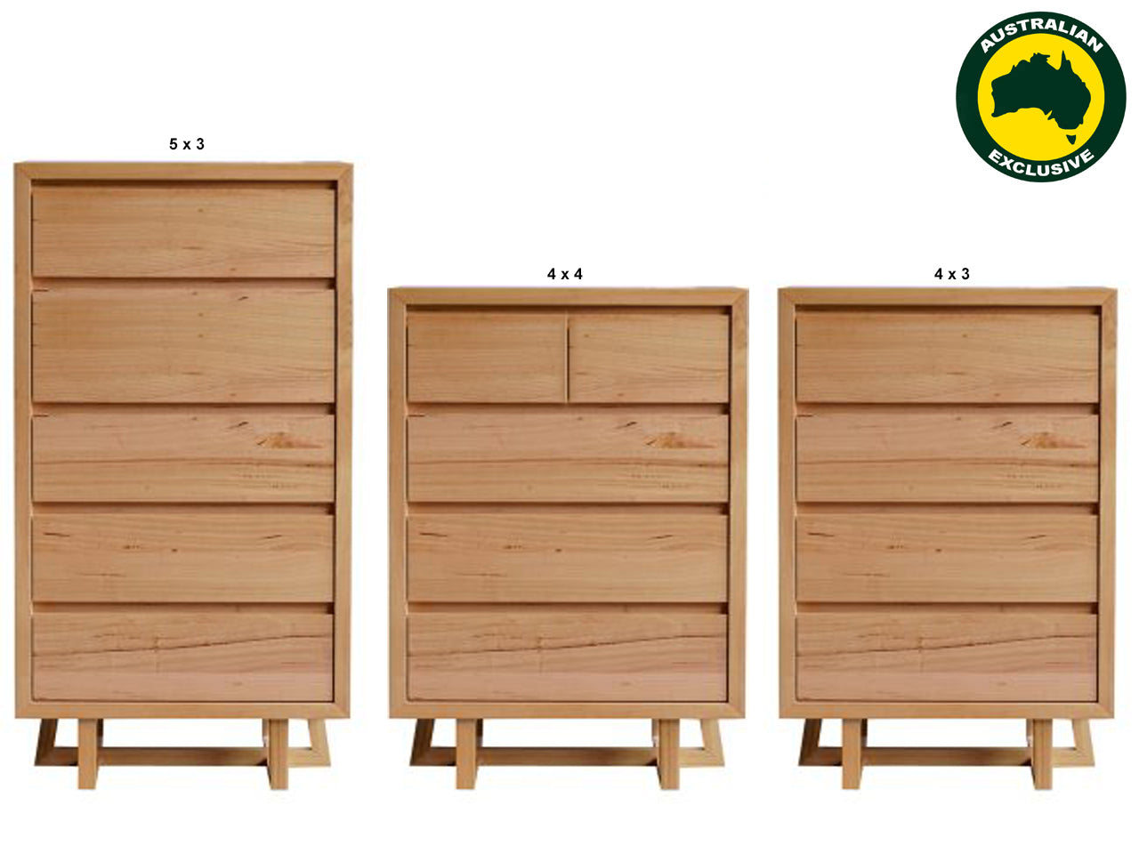 DANTE (AUSSIE MADE) TALLBOY COLLECTION - TASSIE OAK COMBINATION - ASSORTED STAINED COLOURS - STARTING FROM $1499