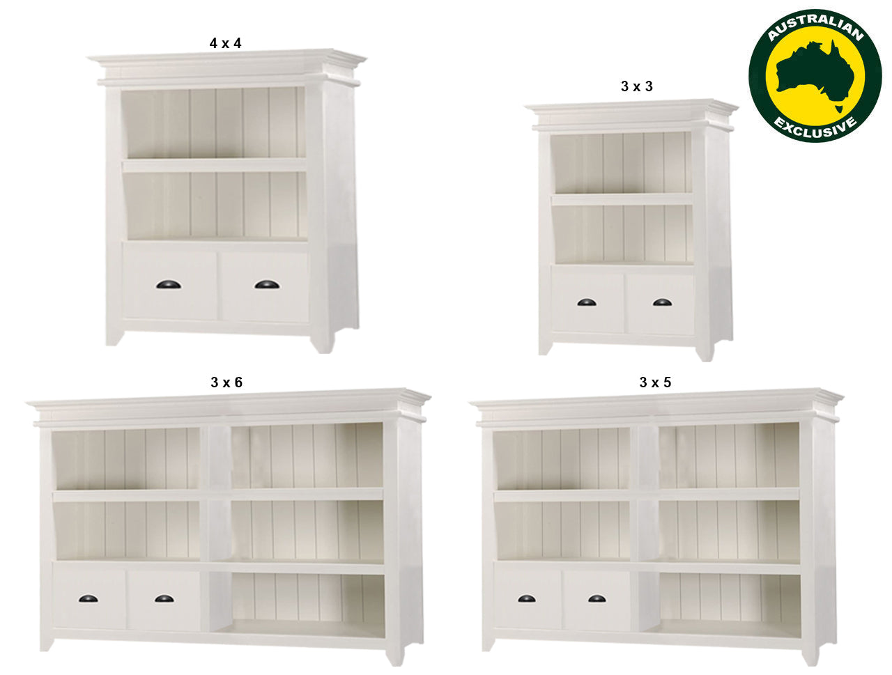 DARIA (AUSSIE MADE) LOWLINE BOOKCASE WITH 2 DRAWERS COLLECTION - ASSORTED PAINTED COLOURS - STARTING FROM $1049