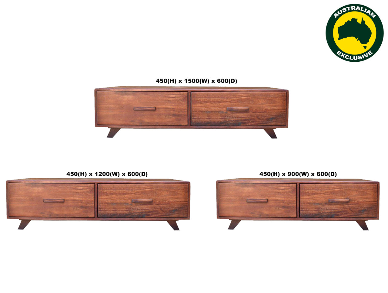 DENVER (AUSSIE MADE) 2 DRAWER COFFEE TABLE COLLECTION - ASSORTED STAINED COLOURS - STARTING FROM $599
