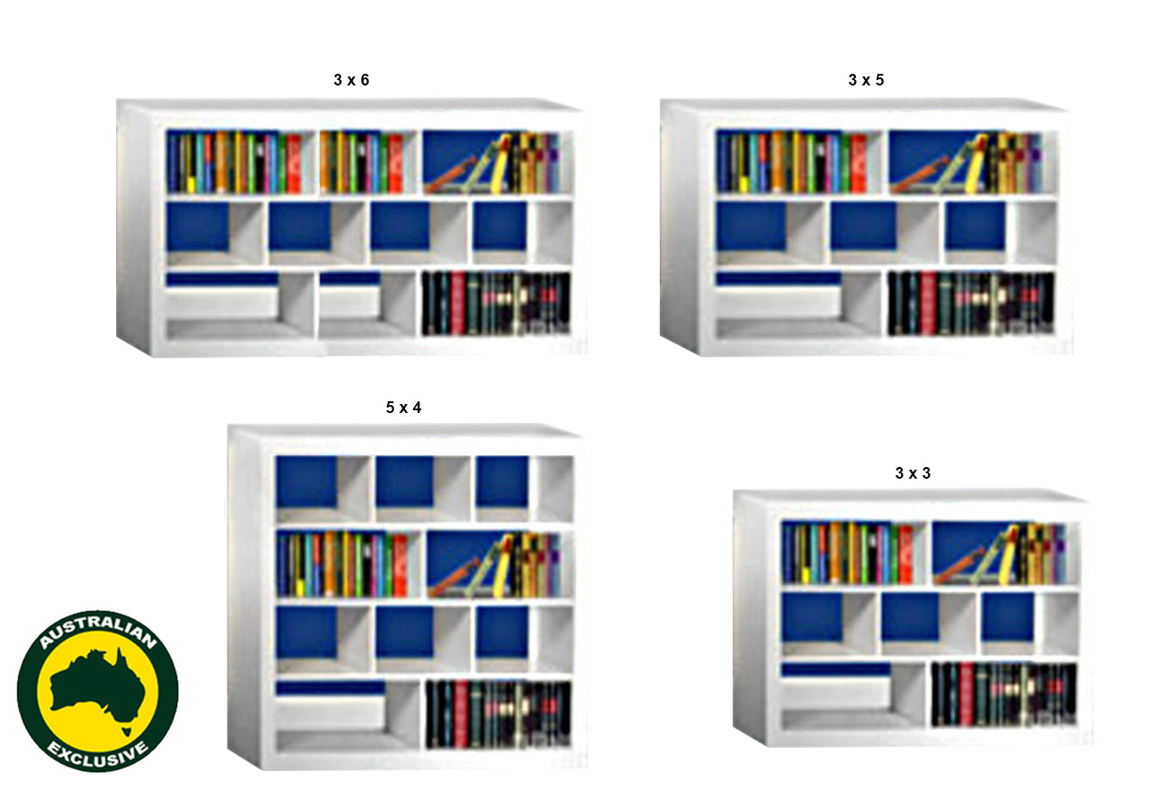 DERBY (AUSSIE MADE) WITH 70mm FACING LOWLINE BOOKCASE WITH KICKBOARD - ASSORTED PAINTED COLOURS - STARTING FROM $599